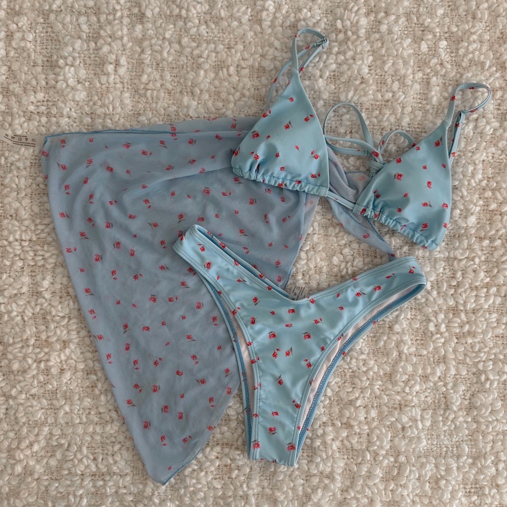 light blue floral swim set